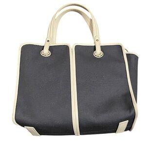 Kate Spade Sam Medium Canvas Plunge Satchel in Denim & White